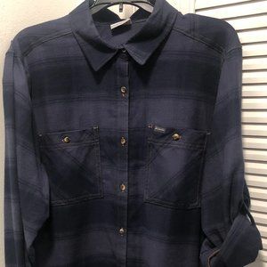 Columbia plaid button down, men's shirt, XL, blue/black, cotton blend-very soft